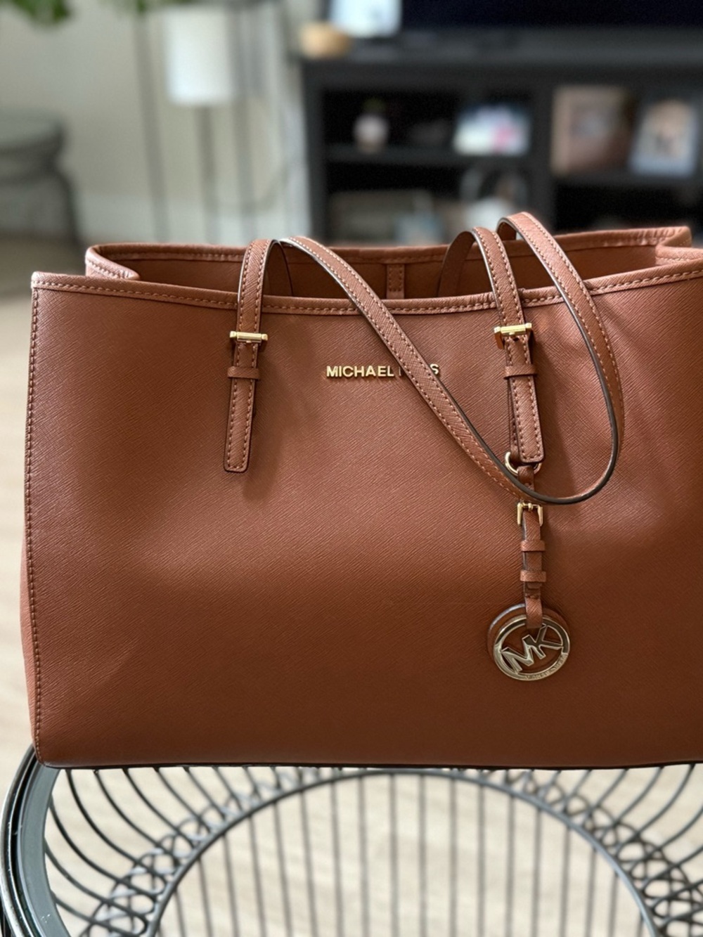 Michael Kors Cognac Saffiano Leather Tote with Gold Hardware